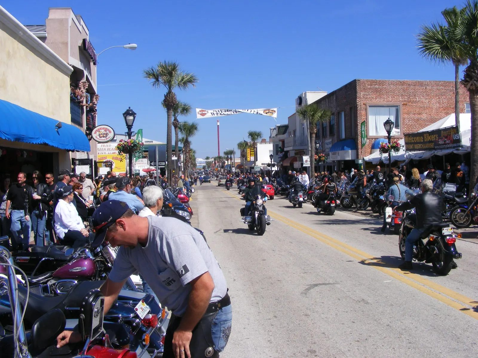 Motorcycles and riders fill Main Street in Daytona Beach during a motorcycle rally.