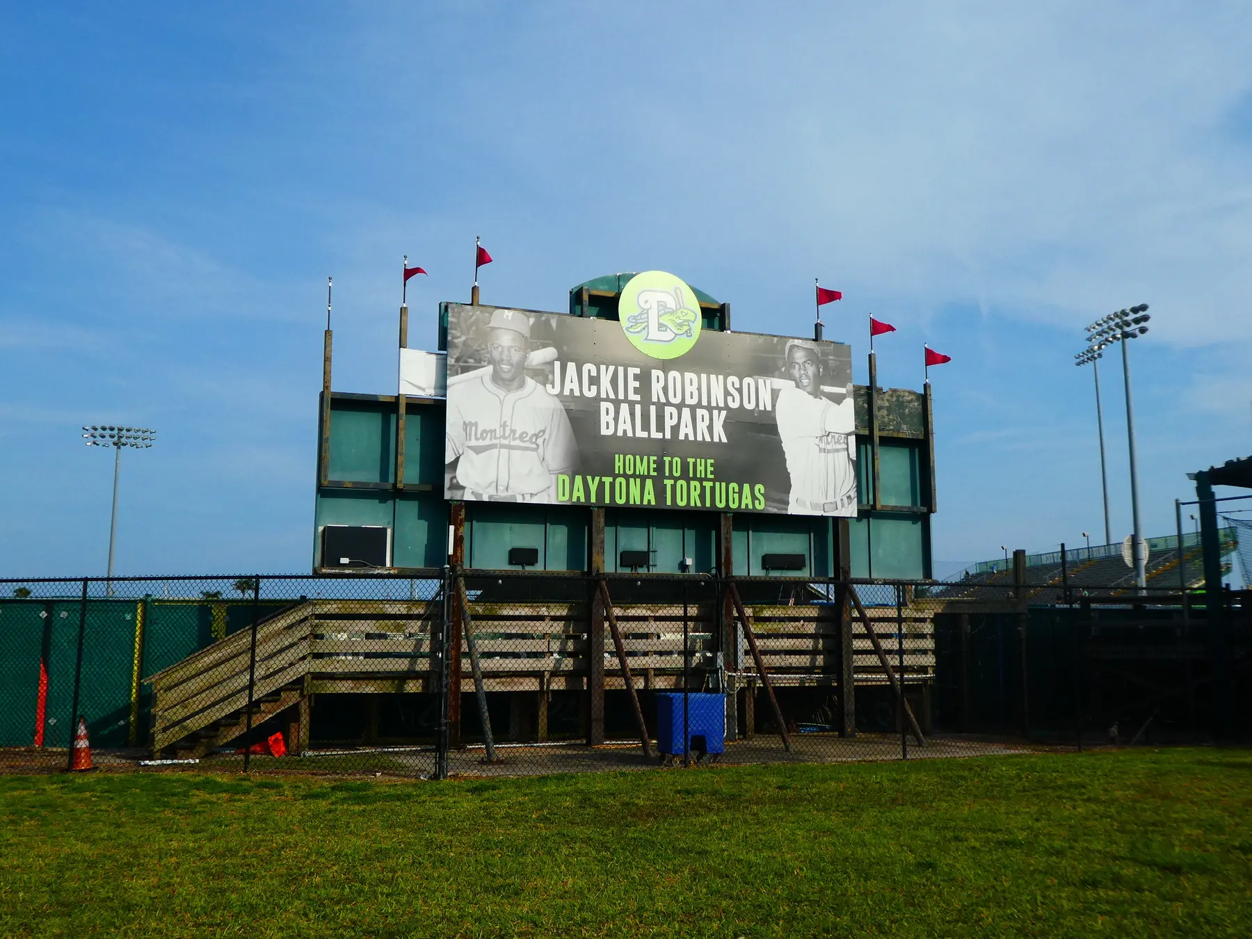 The scoreboard at Jackie Robinson Ballpark, home of the Daytona Tortugas, on City Island.