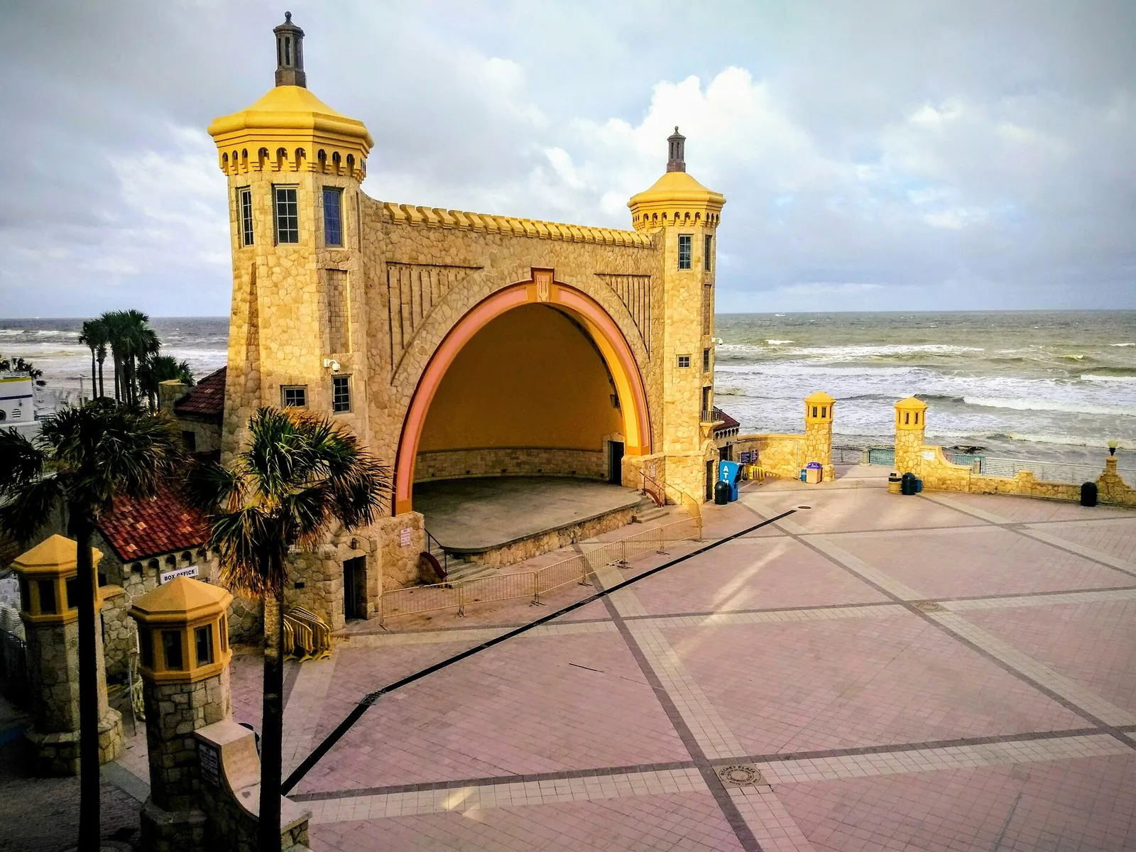 The coquina Daytona Beach Bandshell in Oceanfront Park, beside the Atlantic Ocean.