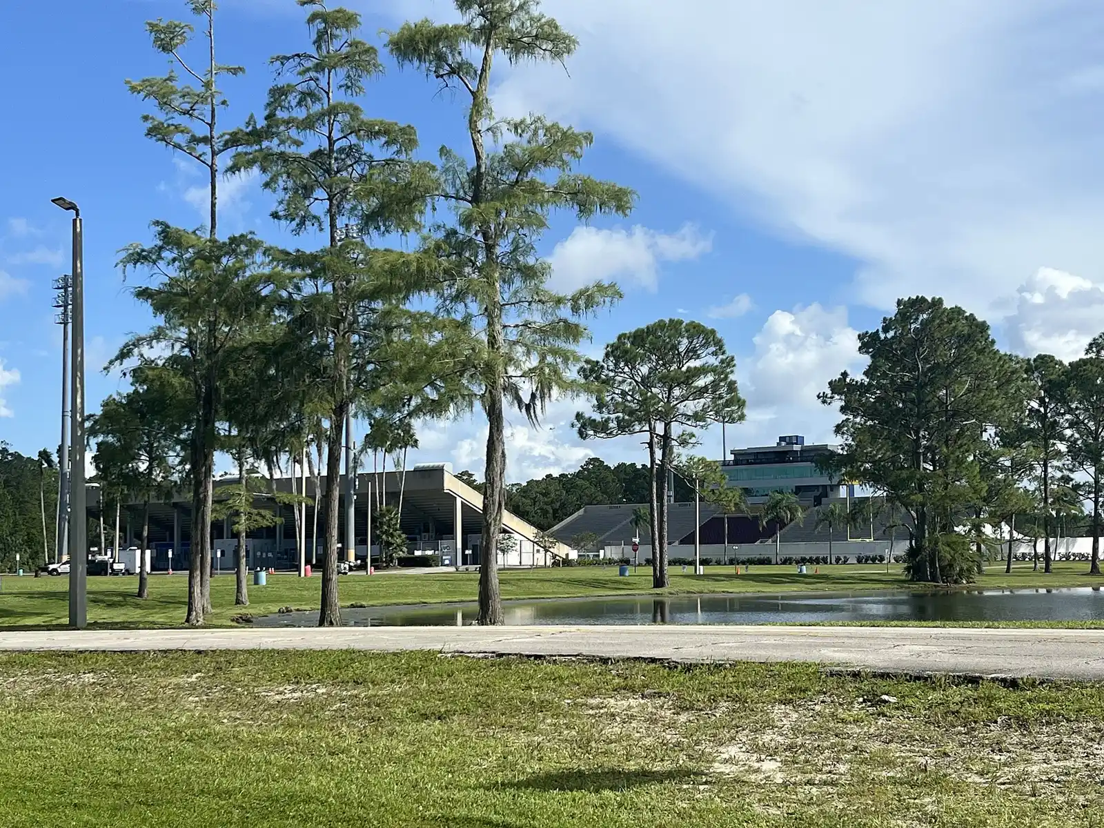 Daytona Stadium, home field for Mainland and Seabreeze high schools, seen from the road.