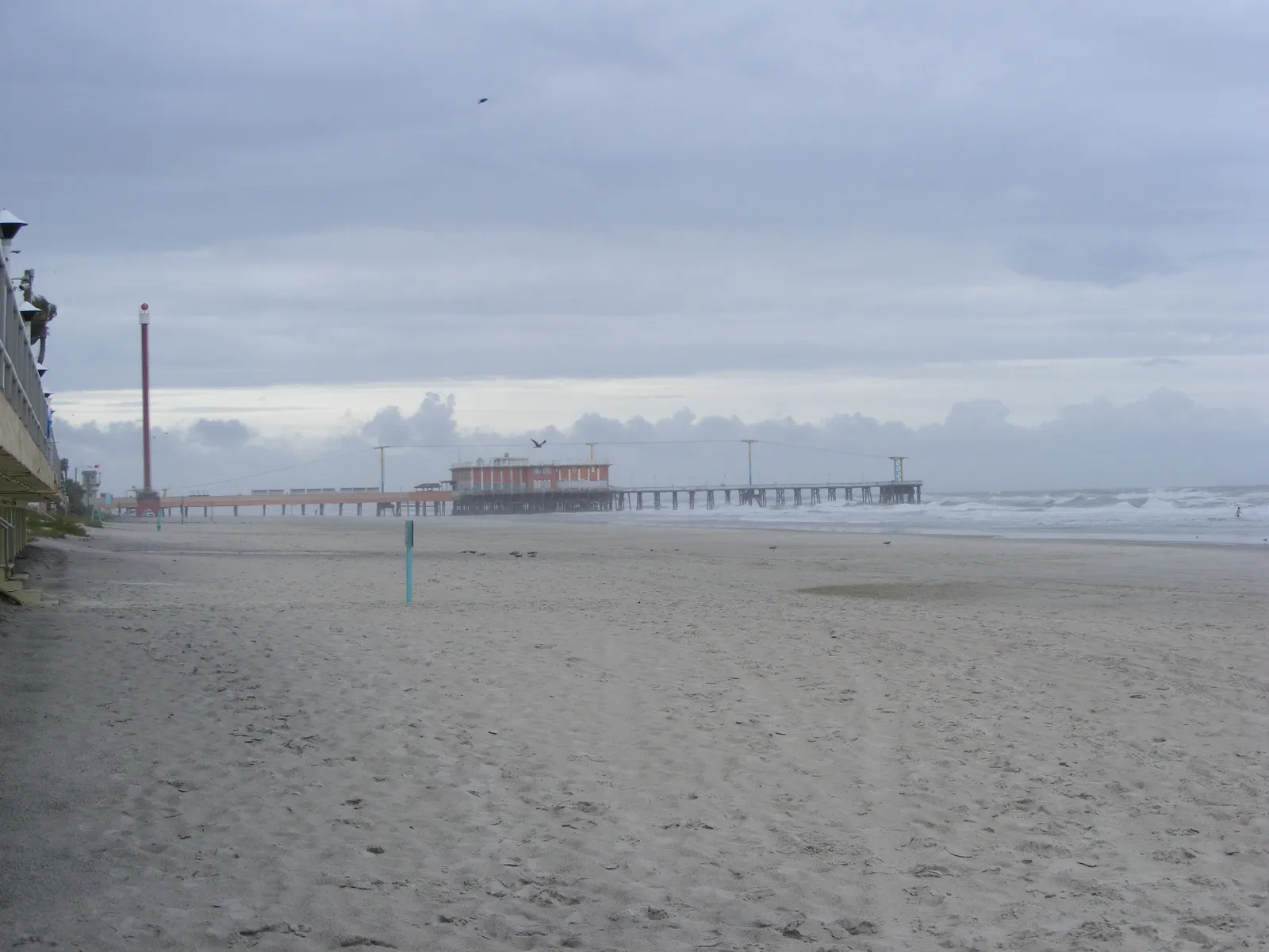 Rough Atlantic surf near the Main Street Pier in Daytona Beach during a tropical storm.