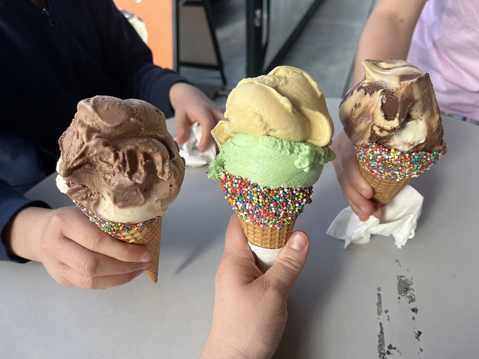 Ice cream in cones. The photo was not taken in Daytona Beach.