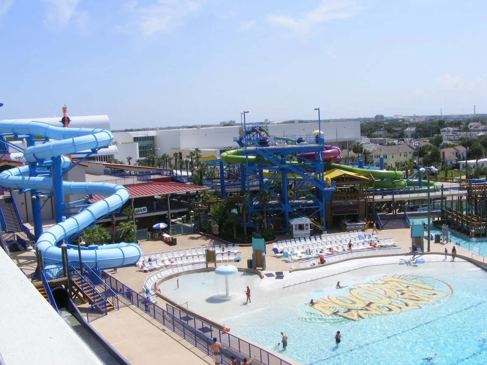 Water slides and the wave pool at Daytona Lagoon on the beachside in Daytona Beach.