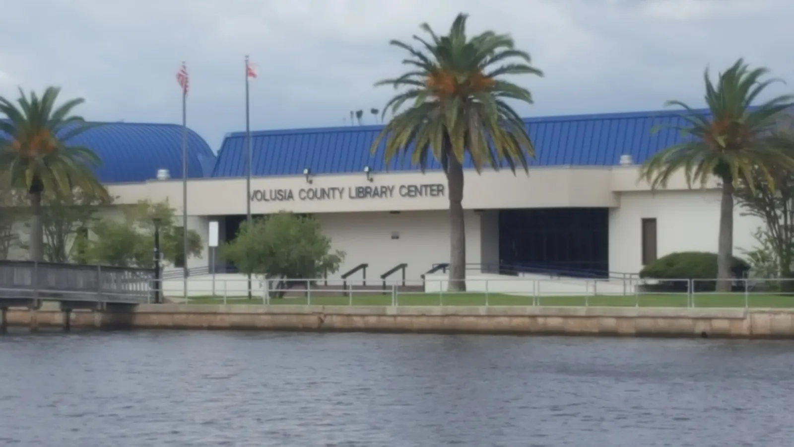 The Volusia County Library Center on City Island in Daytona Beach, seen from the Halifax River.